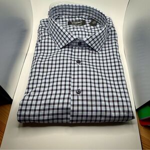 Nordstrom Men’s Blue & White Check Dress Shirt Non-Iron Trim Fit - 17 34/35
